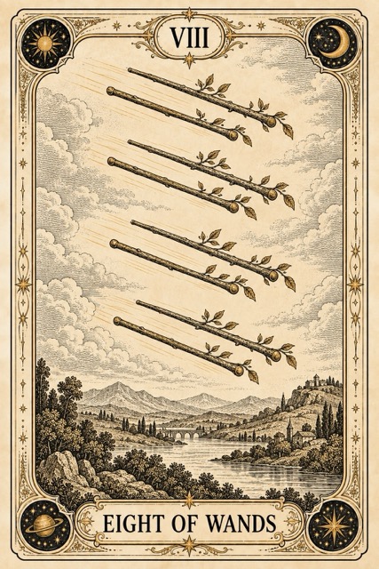 แปดไม้เท้า — Eight of Wands