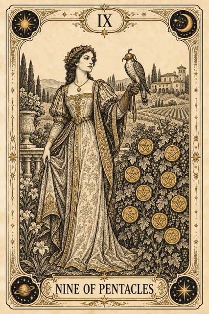 เก้าเหรียญ — Nine of Pentacles