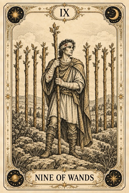 เก้าไม้เท้า — Nine of Wands