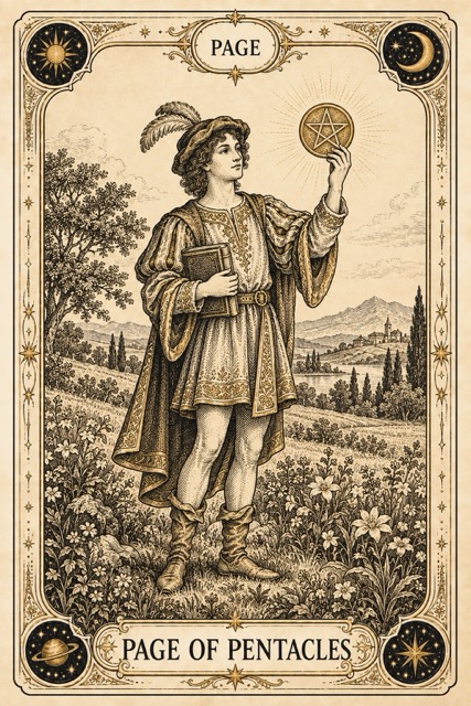 มหาดเล็กเหรียญ — Page of Pentacles
