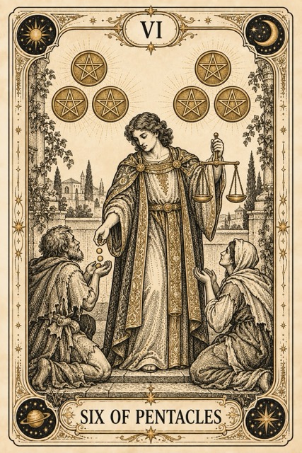 หกเหรียญ — Six of Pentacles