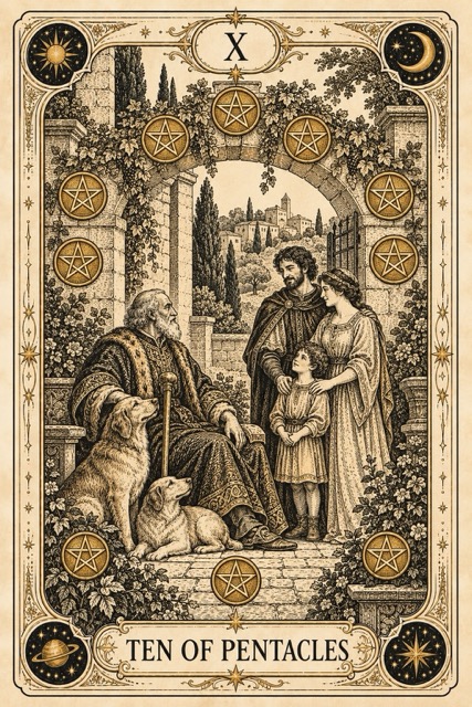 สิบเหรียญ — Ten of Pentacles
